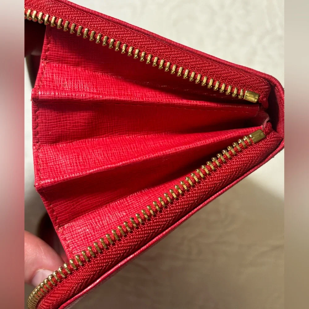 Furla Red Zip-Around Leather Wallet with Gold Logo - Picture 10 of 11